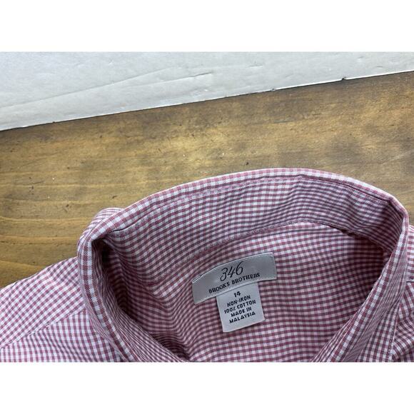 Brooks Brothers 346 Womens Pink White Gingham Non Iron Button Down Shirt Size 14 - Picture 6 of 9